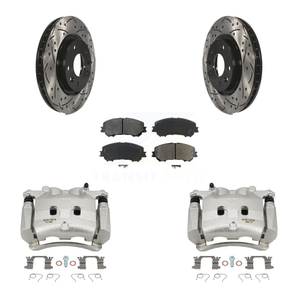 Front Disc Brake Coated Caliper Drill Slot Rotors Semi-Metallic Pad Kit For Nissan Rogue KCD-100109S