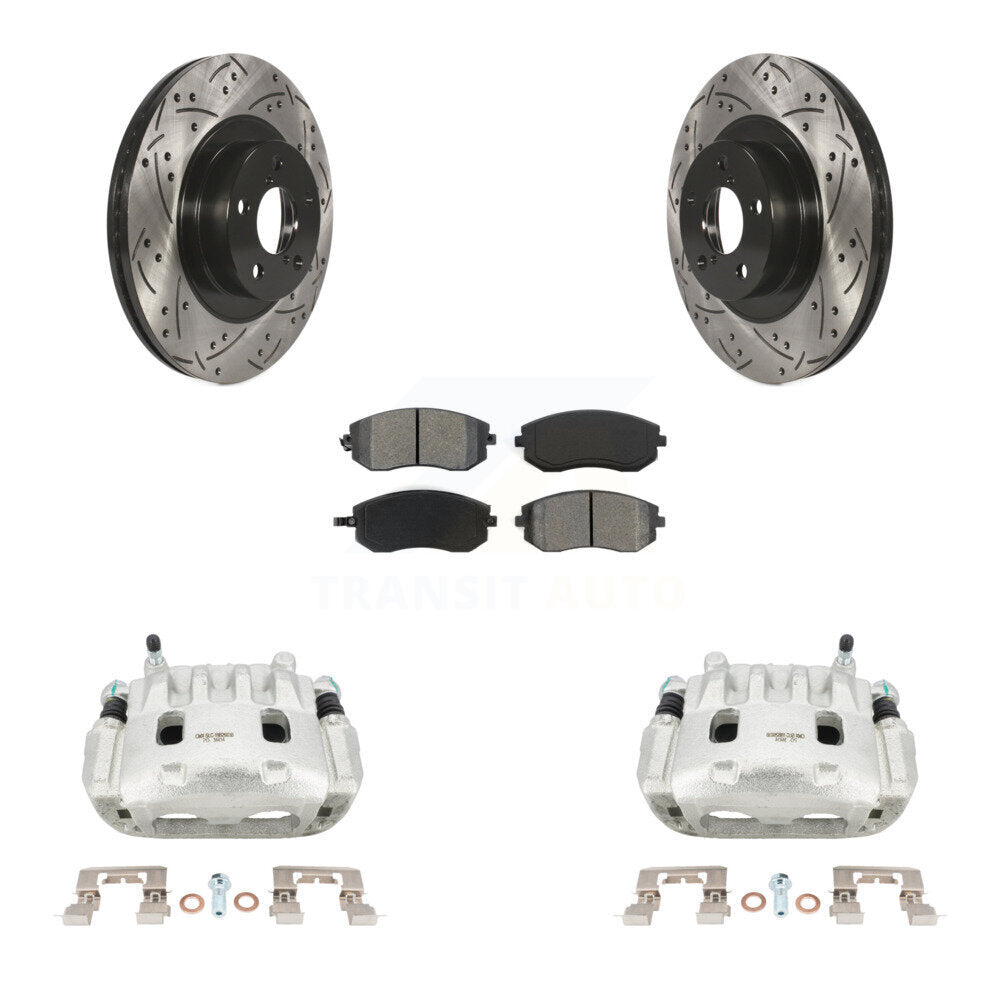 Front Brake Caliper Drill Slotted Rotor Semi-Metallic Pad Kit For Subaru Outback Impreza KCD-100110S
