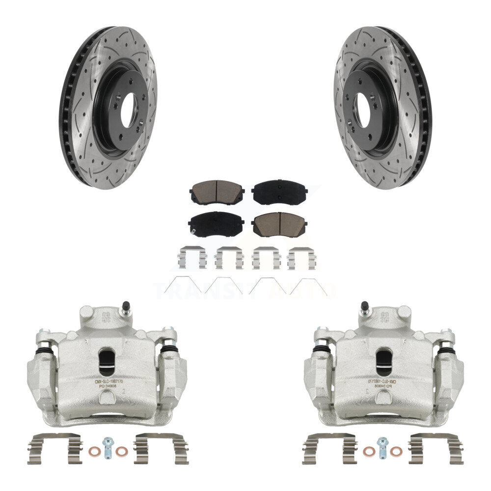 Front Brake Coat Caliper Drill Slot Rotors Ceramic Pad Kit For Hyundai Sonata Kia Optima KCD-100111C