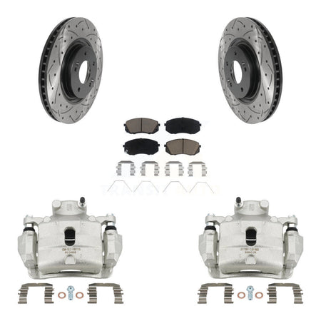 Front Brake Coat Caliper Drill Slot Rotors Ceramic Pad Kit For Hyundai Sonata Kia Optima KCD-100111C