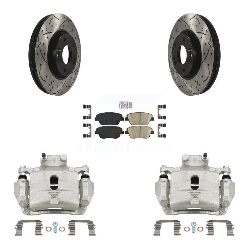 Front Brake Coated Caliper Drill Slot Rotor Ceramic Pad Kit For 2014 Hyundai Sonata 2.0L KCD-100111N