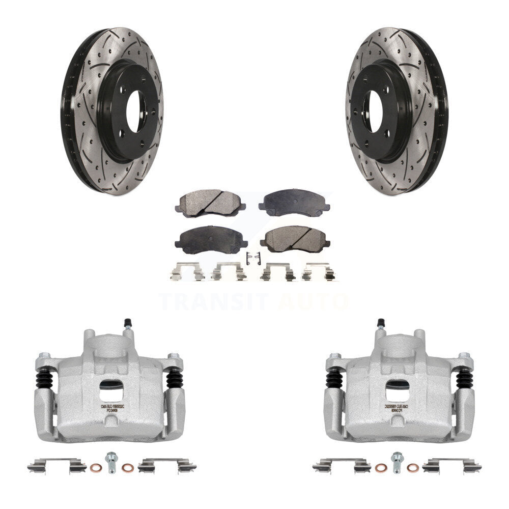 Front Brake Coated Caliper Drill Slot Rotors Semi-Metallic Pad Kit For Mitsubishi Lancer KCD-100111P