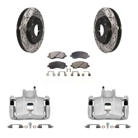 Front Brake Coated Caliper Drill Slot Rotors Semi-Metallic Pad Kit For Mitsubishi Lancer KCD-100111P