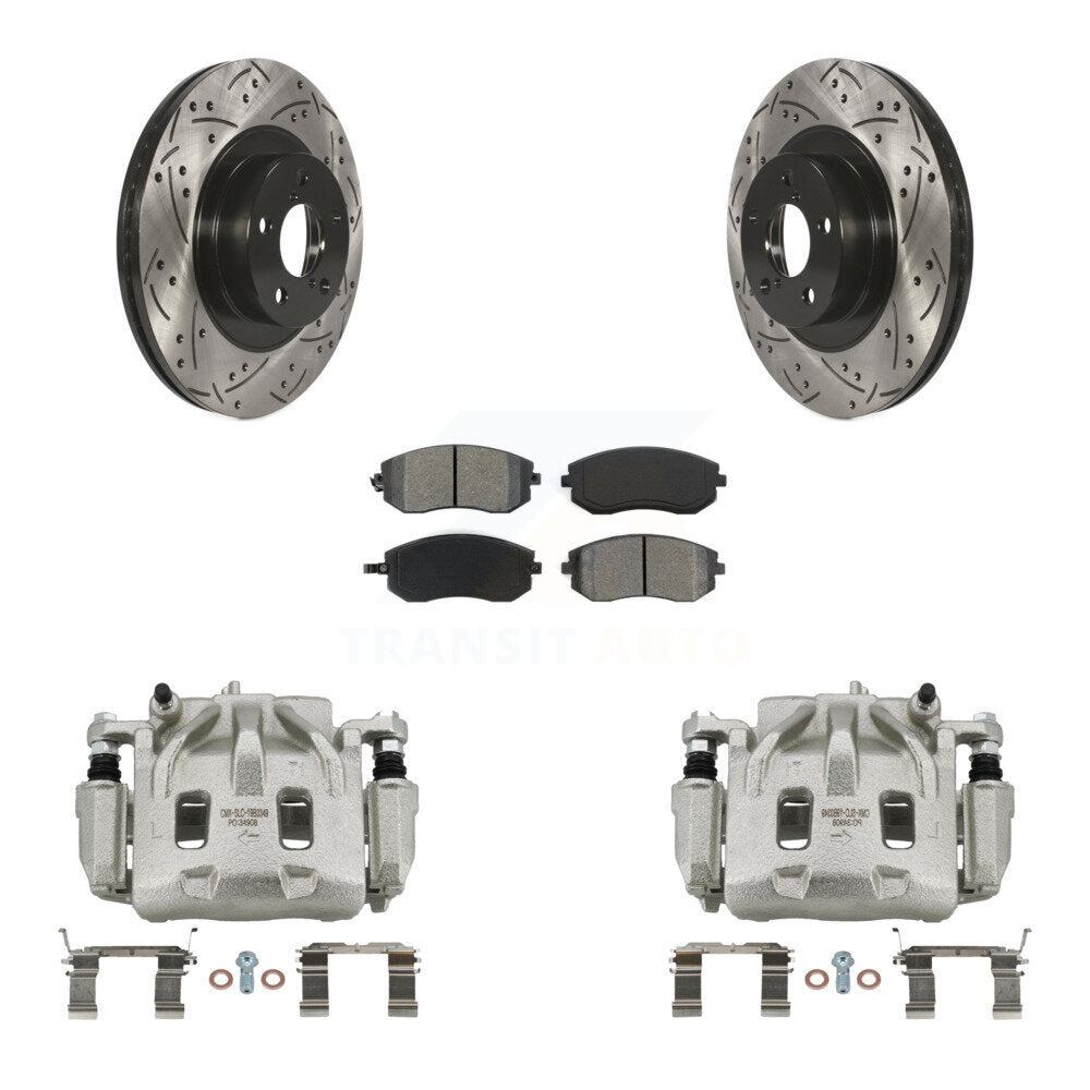 Front Disc Brake Coated Caliper Drill Slot Rotor Semi-Metallic Pad Kit For Subaru Legacy KCD-100111S
