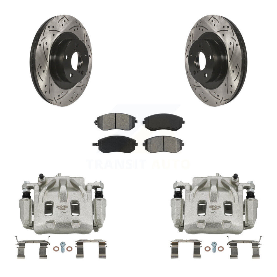 Front Disc Brake Coated Caliper Drill Slot Rotor Semi-Metallic Pad Kit For Subaru Legacy KCD-100111S
