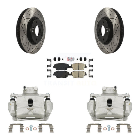 Front Brake Coated Caliper Drill Slot Rotor Ceramic Pad Kit For 2014 Hyundai Sonata 2.0L KCD-100112N