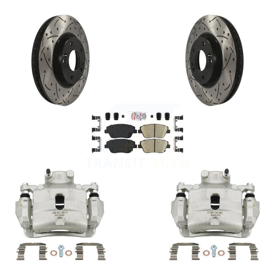 Front Brake Coated Caliper Drill Slot Rotor Ceramic Pad Kit For 2014 Hyundai Sonata 2.0L KCD-100112N