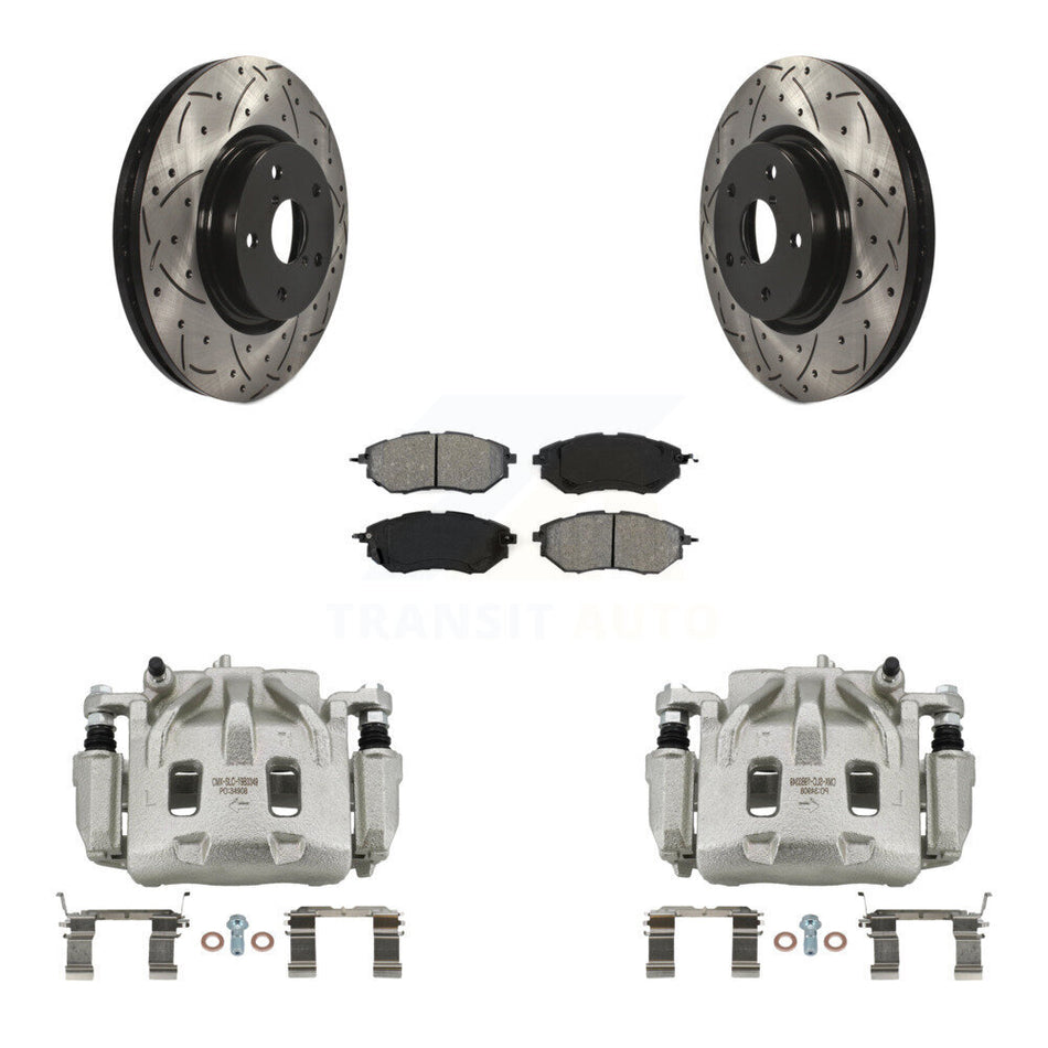 Front Brake Caliper Drill Slot Rotor Semi-Metallic Pad Kit For Subaru Outback WRX Legacy KCD-100112S