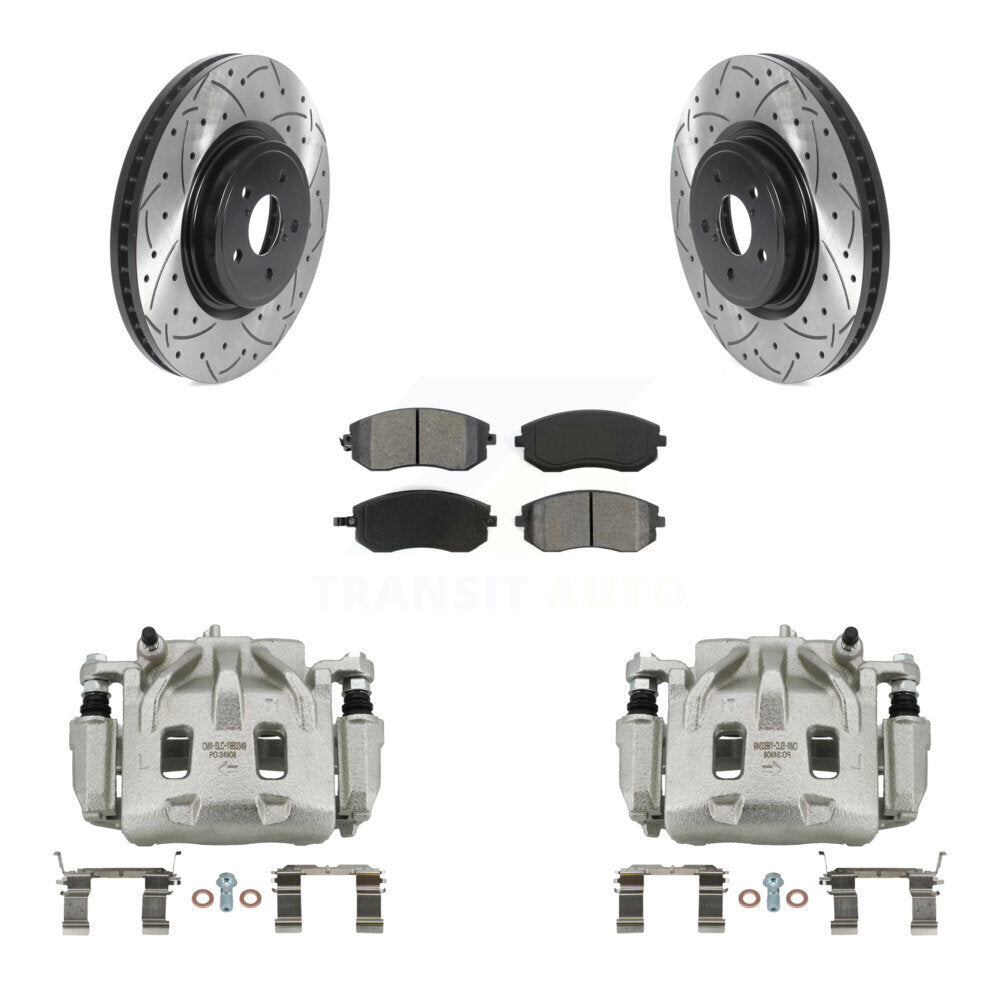 Front Disc Brake Coated Caliper Drill Slot Rotor Semi-Metallic Pad Kit For Subaru Legacy KCD-100114S