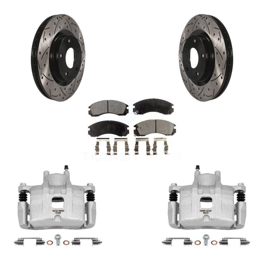 Front Disc Brake Coated Caliper Drilled Slot Rotor Ceramic Pad Kit For Mitsubishi Lancer KCD-100114T