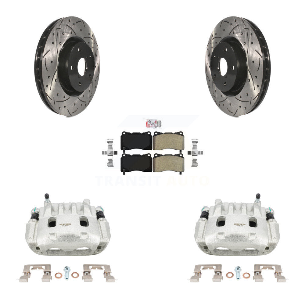 Front Brake Coated Caliper Drill Slot Rotor Semi-Metallic Pad Kit For Subaru Impreza WRX KCD-100115N