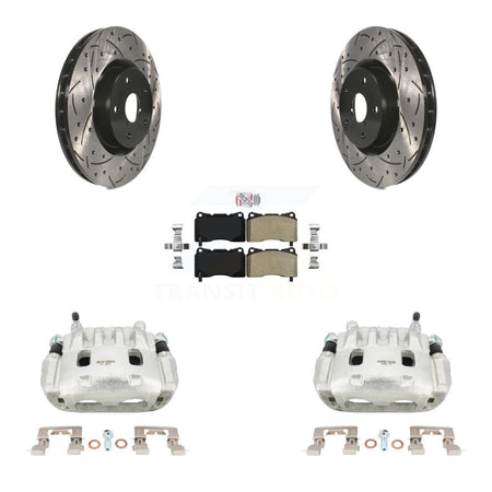 Front Brake Coated Caliper Drill Slot Rotor Semi-Metallic Pad Kit For Subaru Impreza WRX KCD-100115N