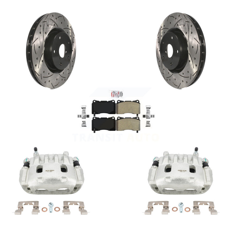 Front Brake Coated Caliper Drill Slot Rotor Semi-Metallic Pad Kit For Subaru Impreza WRX KCD-100115N
