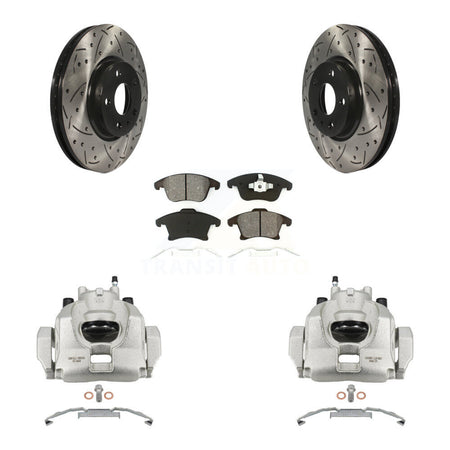 Front Brake Caliper Drilled Slot Rotor Semi-Metallic Pad Kit For Ford Fusion Lincoln MKZ KCD-100115S