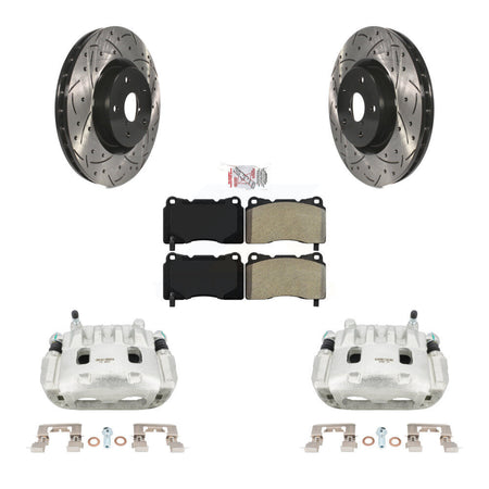 Front Brake Coated Caliper Drill Slot Rotor Semi-Metallic Pad Kit For Subaru Impreza WRX KCD-100116N