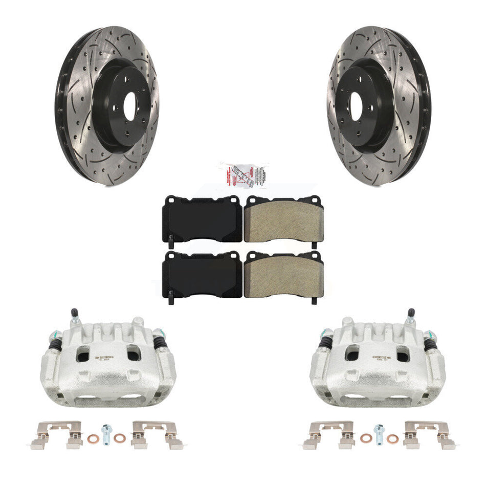 Front Brake Coated Caliper Drill Slot Rotor Semi-Metallic Pad Kit For Subaru Impreza WRX KCD-100116N