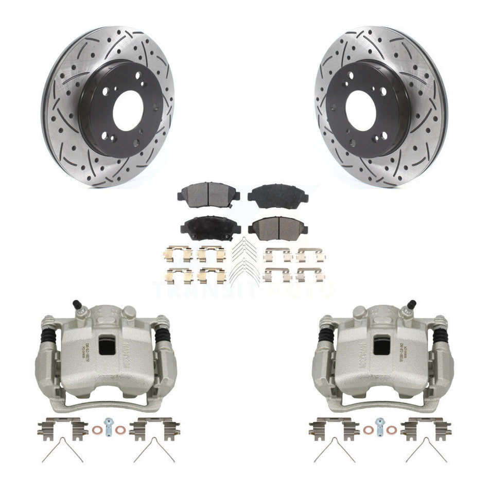 Front Brake Caliper Drill Slotted Rotors Semi-Metallic Pad Kit For Honda Civic Acura RSX KCD-100116P