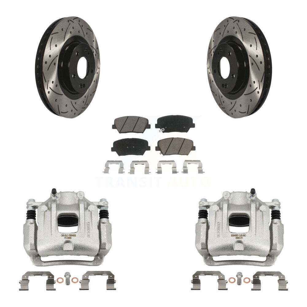 Front Brake Coat Caliper Drill Slot Rotor Ceramic Pad Kit For Hyundai Santa Fe Sport Kia KCD-100117C