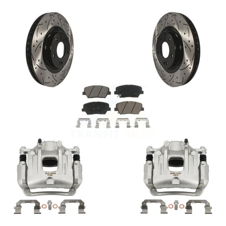 Front Brake Coat Caliper Drill Slot Rotor Ceramic Pad Kit For Hyundai Santa Fe Sport Kia KCD-100117C
