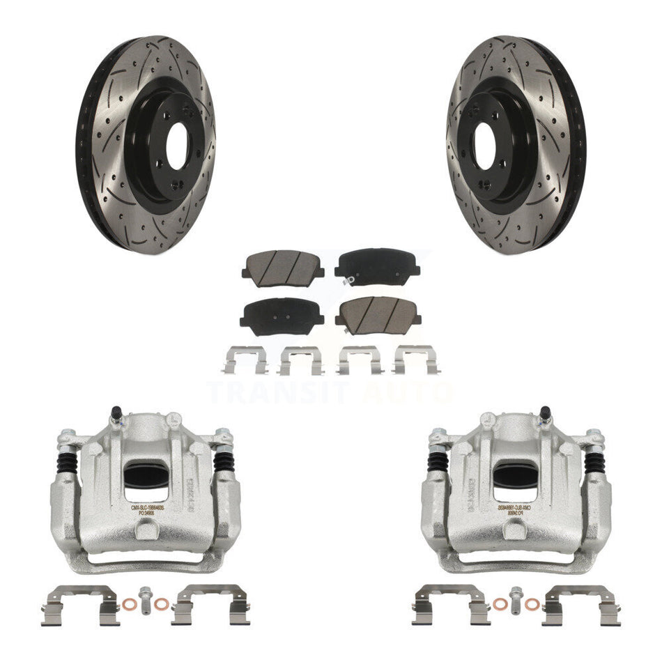 Front Brake Coat Caliper Drill Slot Rotor Ceramic Pad Kit For Hyundai Santa Fe Sport Kia KCD-100117C