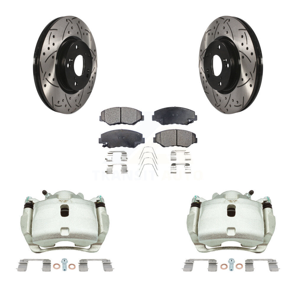 Front Brake Coat Caliper Drill Slot Rotor Semi-Metallic Pad Kit For 2005-2006 Honda CR-V KCD-100117P