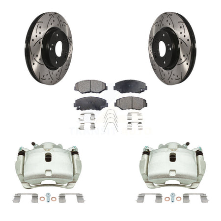 Front Brake Coat Caliper Drill Slot Rotor Semi-Metallic Pad Kit For 2005-2006 Honda CR-V KCD-100117P
