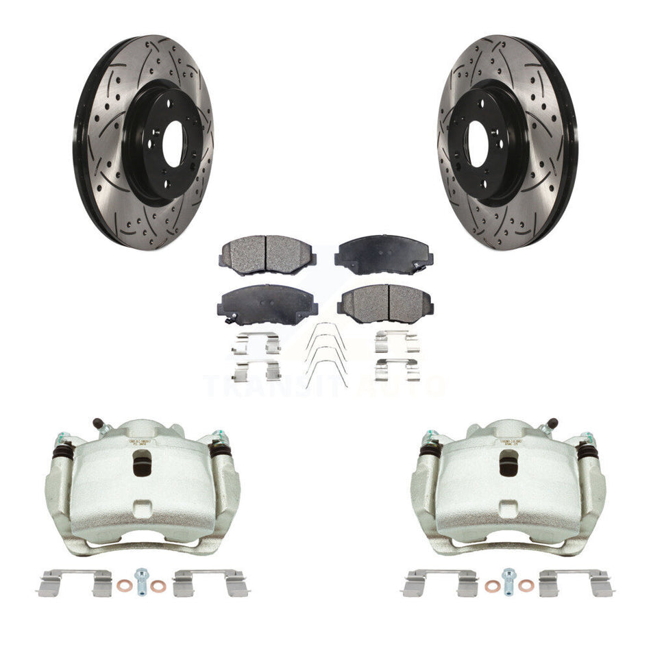 Front Brake Coat Caliper Drill Slot Rotor Semi-Metallic Pad Kit For 2005-2006 Honda CR-V KCD-100117P