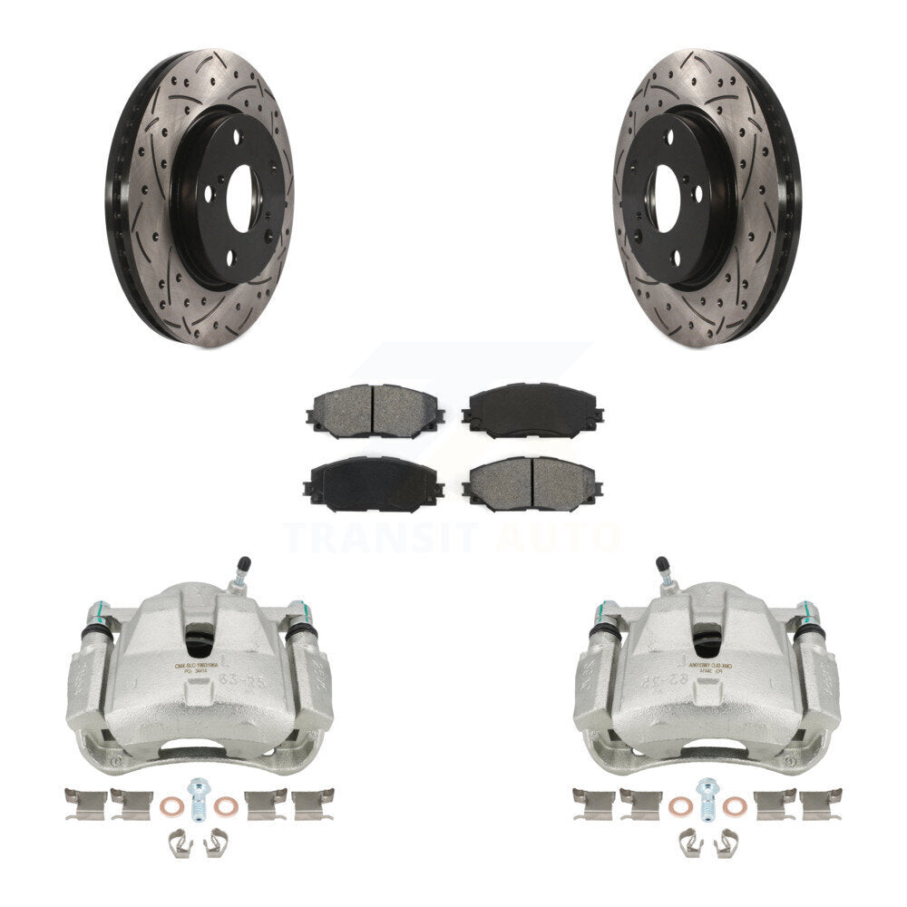 Front Disc Brake Coated Caliper Drilled Slotted Rotors And Semi-Metallic Pads Kit For Toyota RAV4 Scion xB Prius V Lexus HS250h KCD-100117S by Transit Auto