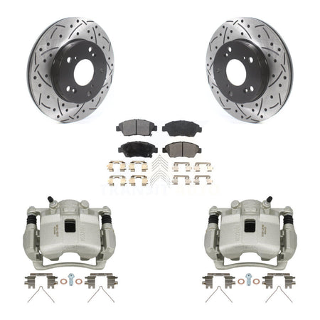 Front Brake Coated Caliper Drill Slotted Rotor Ceramic Pad Kit For Honda Civic Acura RSX KCD-100118T