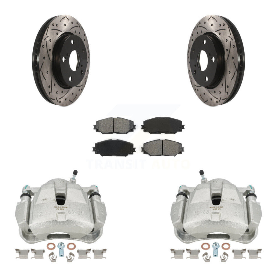 Front Disc Brake Coated Caliper Drilled Slotted Rotors And Semi-Metallic Pads Kit For Toyota RAV4 KCD-100119S by Transit Auto