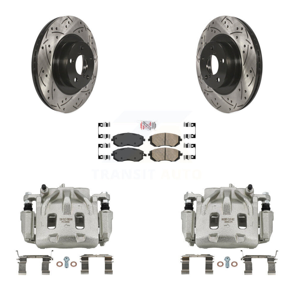 Front Disc Brake Coated Caliper Drilled Slotted Rotors Ceramic Pad Kit For Subaru Legacy KCD-100120N