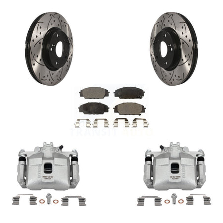 Front Brake Caliper Drill Slot Rotors Ceramic Pad Kit For 06-11 Honda Civic Si with 2.0L KCD-100120T