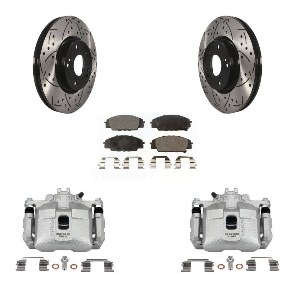 Front Brake Caliper Drill Slot Rotors Ceramic Pad Kit For 06-11 Honda Civic Si with 2.0L KCD-100120T