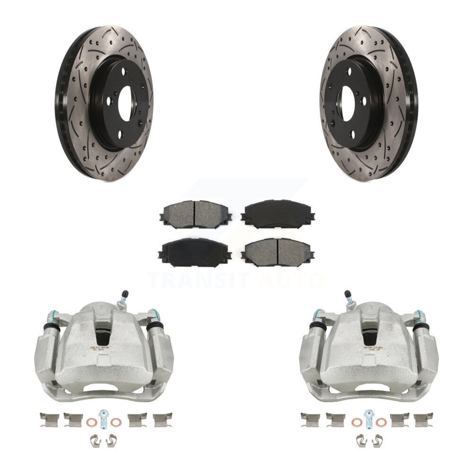 Front Disc Brake Coated Caliper Drilled Slotted Rotors And Semi-Metallic Pads Kit For Toyota RAV4 LE KCD-100121S by Transit Auto