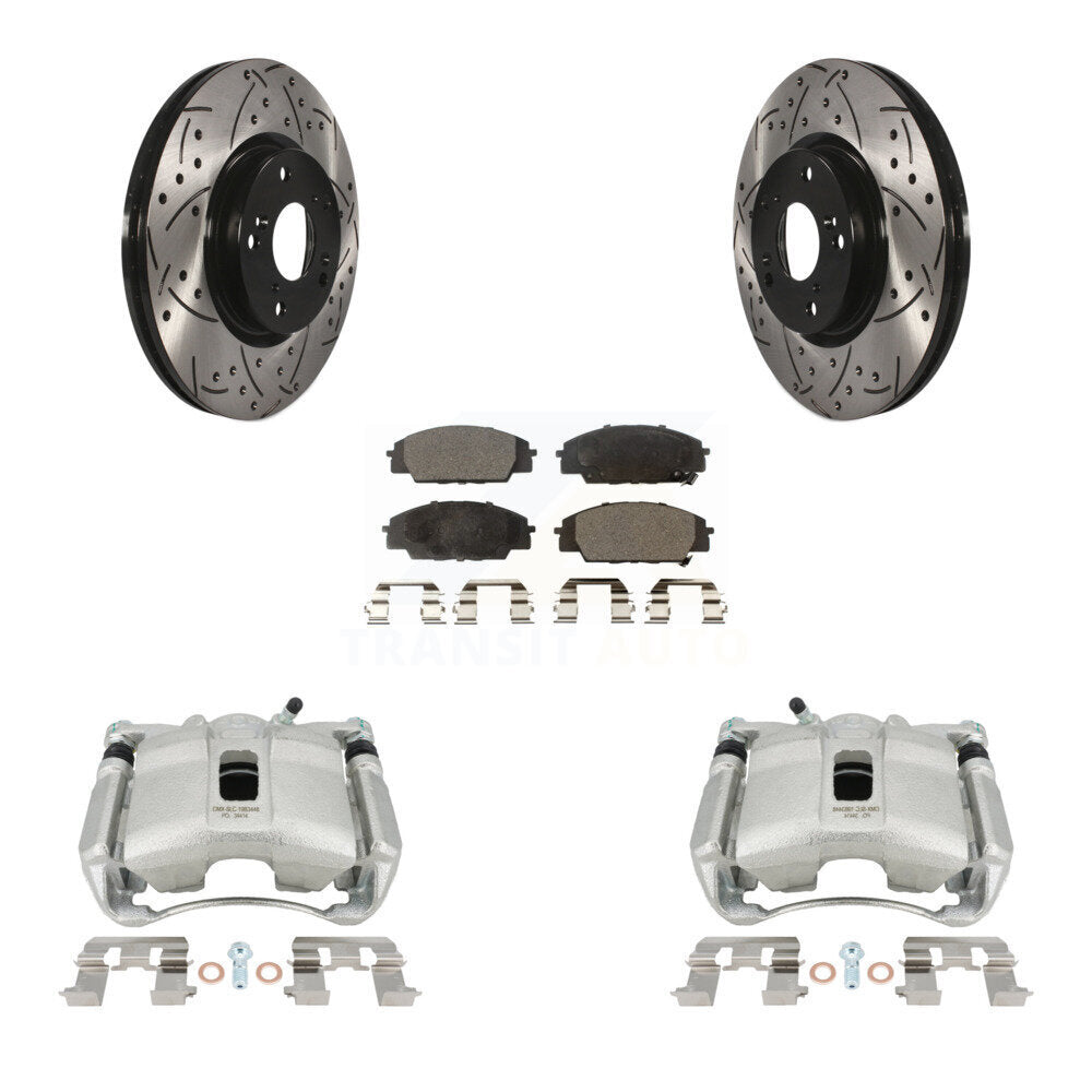 Front Disc Brake Coated Caliper Drilled Slotted Rotors And Semi-Metallic Pads Kit For 2007-2010 Acura CSX Type-S KCD-100122P by Transit Auto