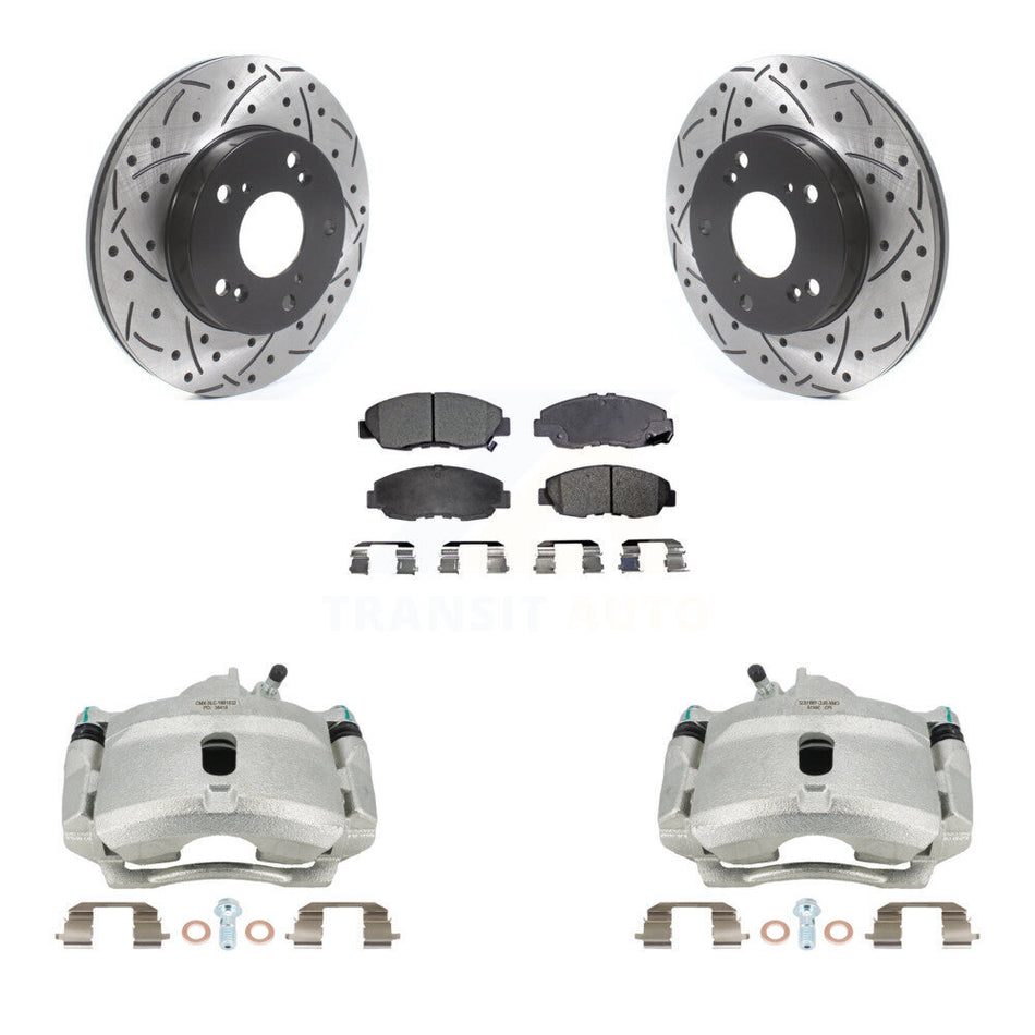 Front Disc Brake Coated Caliper Drilled Slotted Rotors And Ceramic Pads Kit For Honda Civic KCD-100122T by Transit Auto