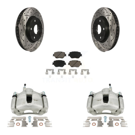 Front Disc Brake Coated Caliper Drilled Slotted Rotors & Ceramic Pad Kit For Lexus IS250 KCD-100123C