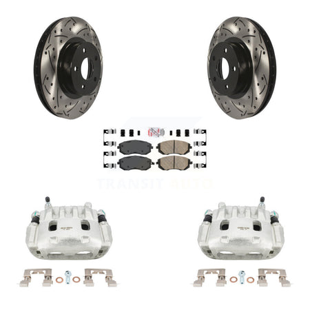Front Disc Brake Coated Caliper Drilled Slotted Rotors Ceramic Pad Kit For Subaru Legacy KCD-100123N