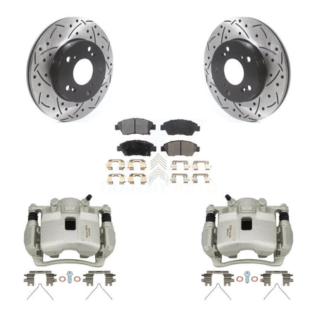 Front Disc Brake Coated Caliper Drilled Slotted Rotors & Ceramic Pad Kit For Honda Civic KCD-100123T