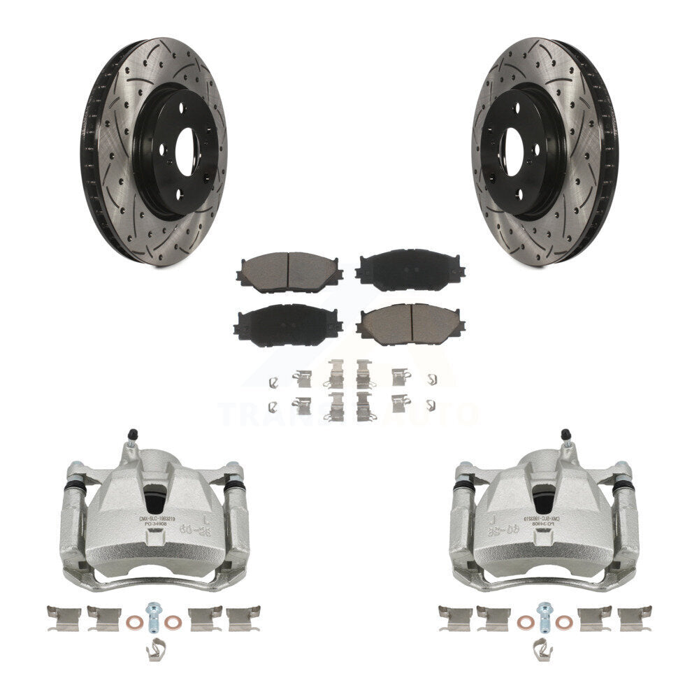 Front Disc Brake Coated Caliper Drilled Slotted Rotors & Ceramic Pad Kit For Lexus IS250 KCD-100124C