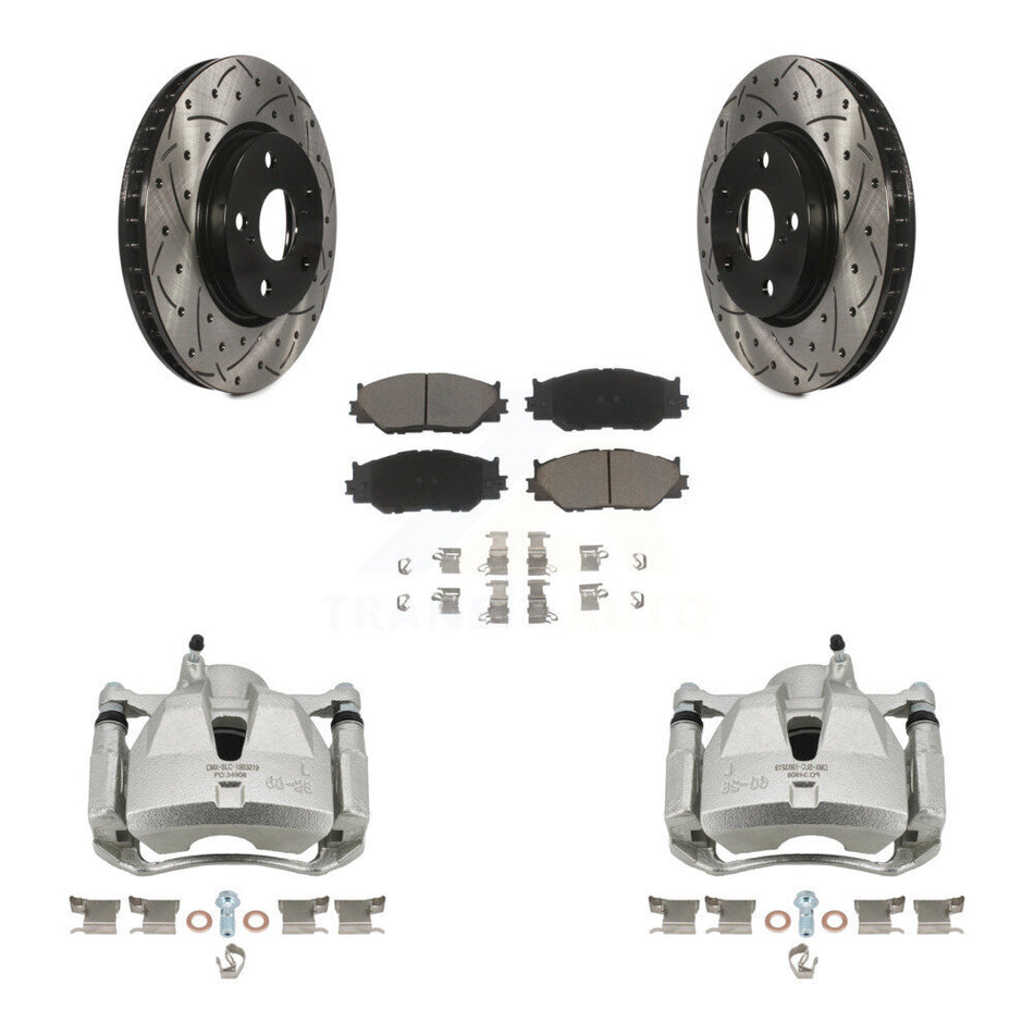 Front Disc Brake Coated Caliper Drilled Slotted Rotors & Ceramic Pad Kit For Lexus IS250 KCD-100124C