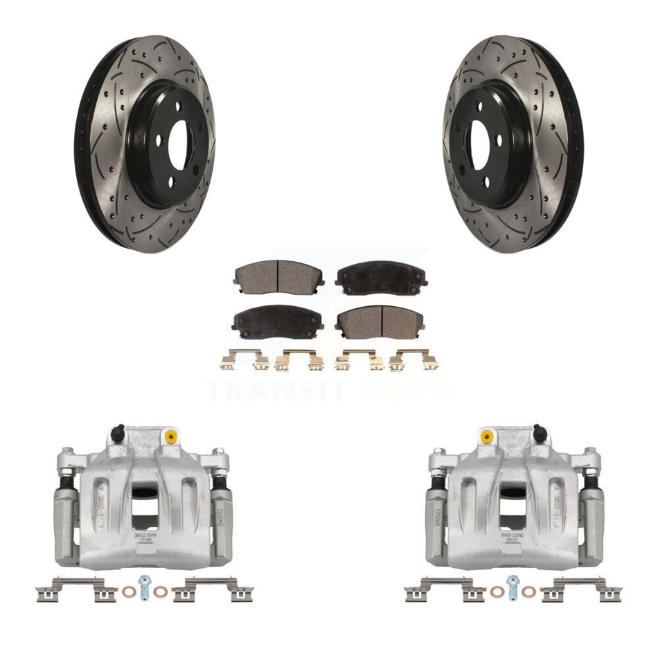 Front Brake Caliper Drill Slot Rotor Semi-Metallic Pad Kit For Dodge Chrysler 300 Magnum KCD-100124P