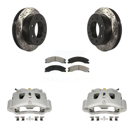Front Brake Caliper Drill Slot Rotor Semi-Metallic Pad Kit For GMC Chevrolet Sierra 2500 KCD-100124S