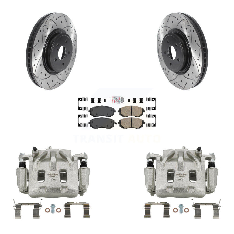 Front Disc Brake Coated Caliper Drilled Slotted Rotors Ceramic Pad Kit For Subaru Legacy KCD-100125N