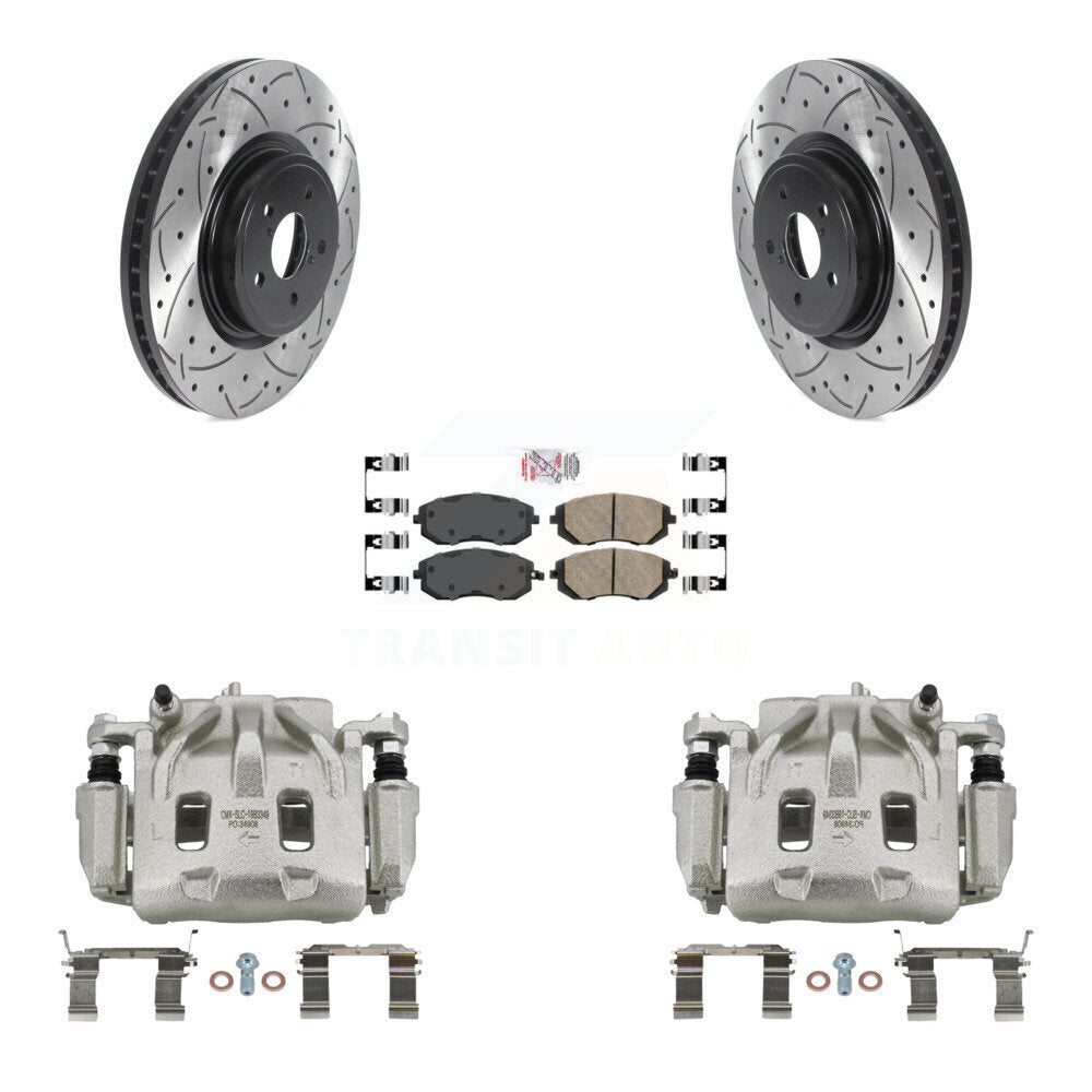 Front Disc Brake Coated Caliper Drilled Slotted Rotors Ceramic Pad Kit For Subaru Legacy KCD-100126N