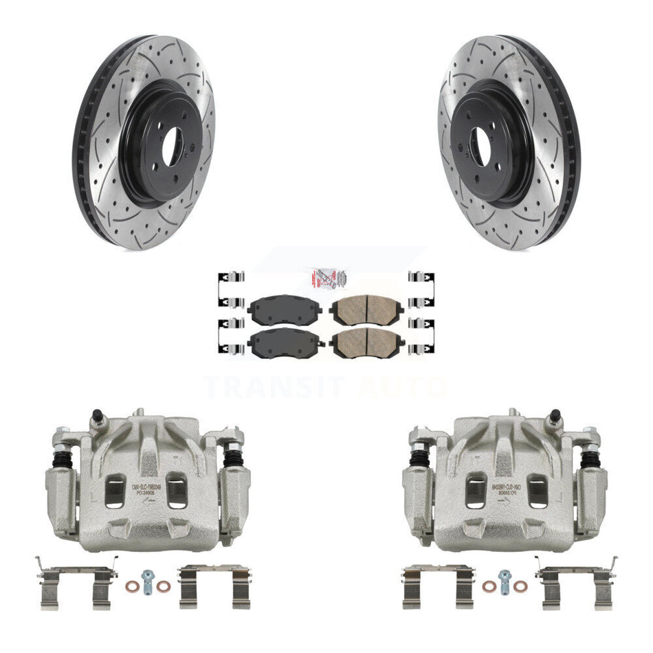 Front Disc Brake Coated Caliper Drilled Slotted Rotors Ceramic Pad Kit For Subaru Legacy KCD-100126N