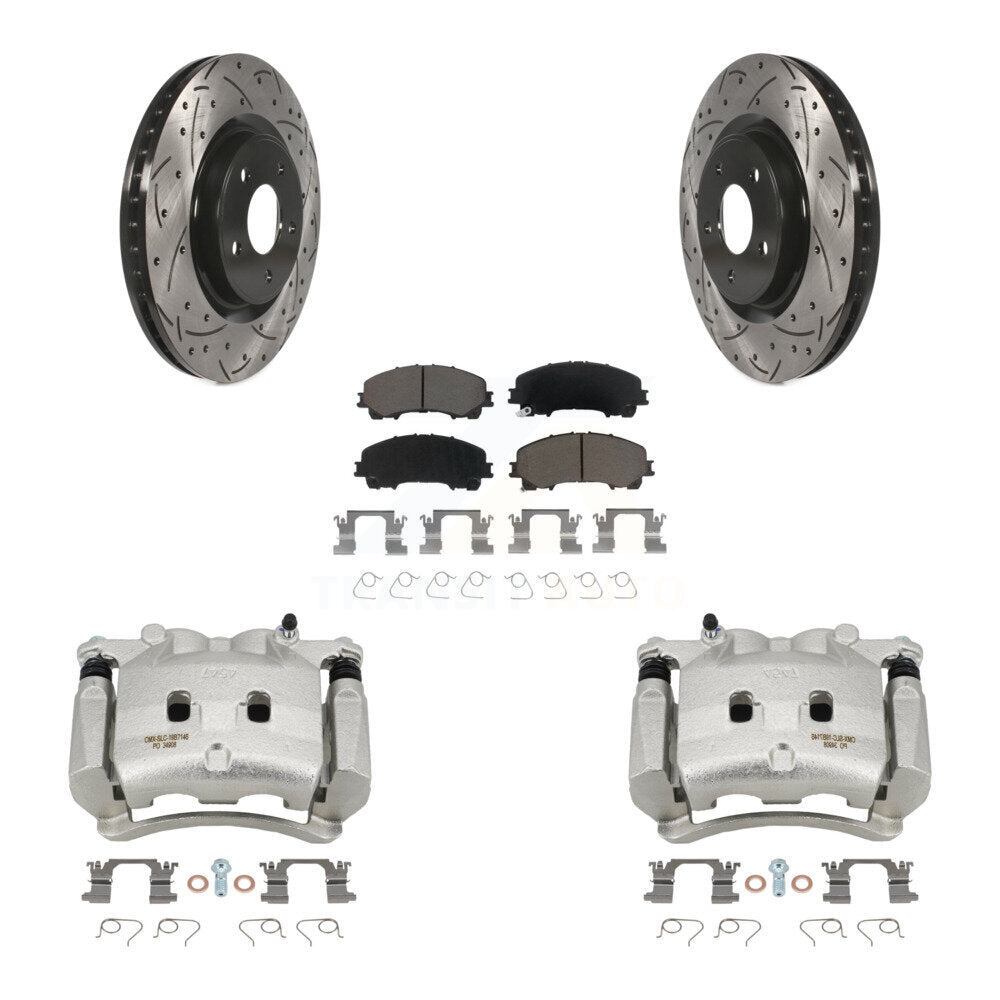 Front Disc Brake Coated Caliper Drilled Slotted Rotor & Ceramic Pad Kit For Nissan Rogue KCD-100127C