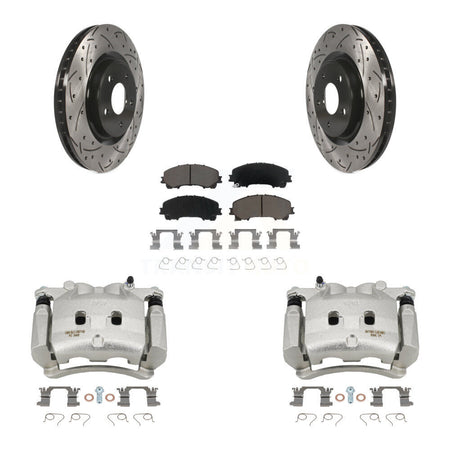 Front Disc Brake Coated Caliper Drilled Slotted Rotor & Ceramic Pad Kit For Nissan Rogue KCD-100127C