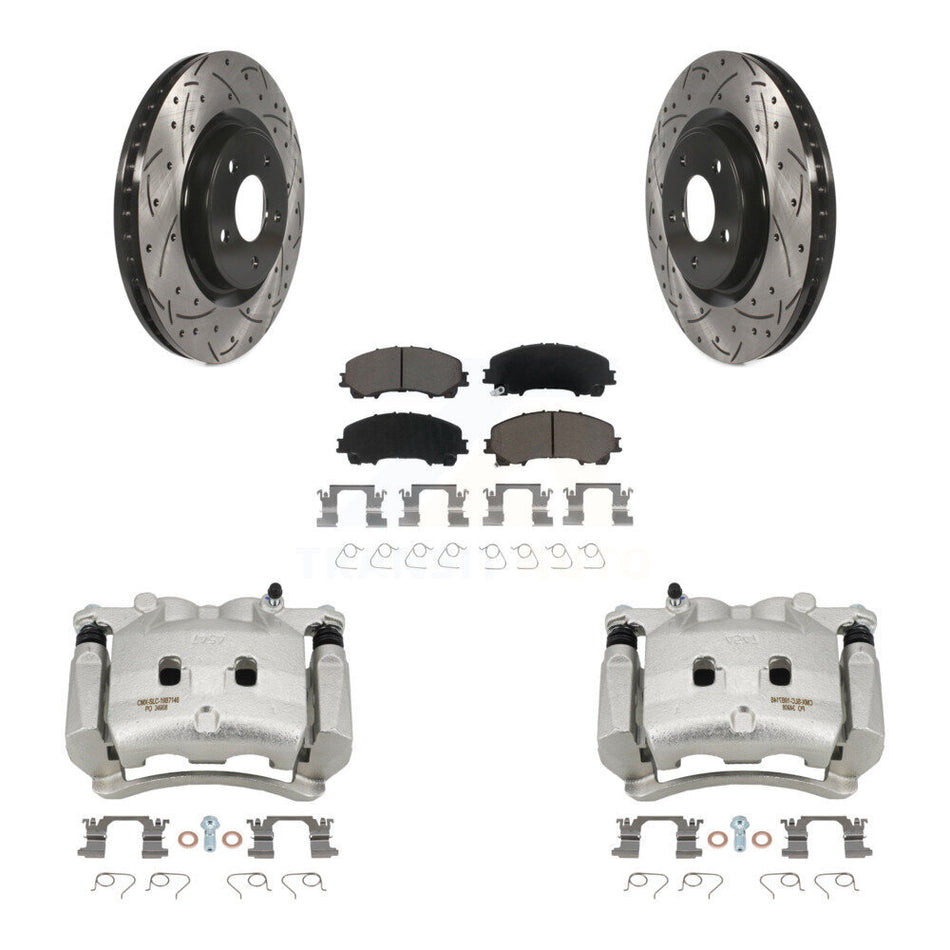 Front Disc Brake Coated Caliper Drilled Slotted Rotor & Ceramic Pad Kit For Nissan Rogue KCD-100127C