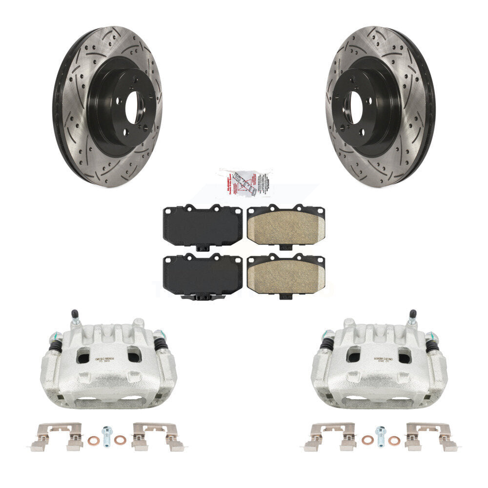Front Brake Coated Caliper Drill Slot Rotors Ceramic Pad Kit For 2008 Subaru Impreza WRX KCD-100127N